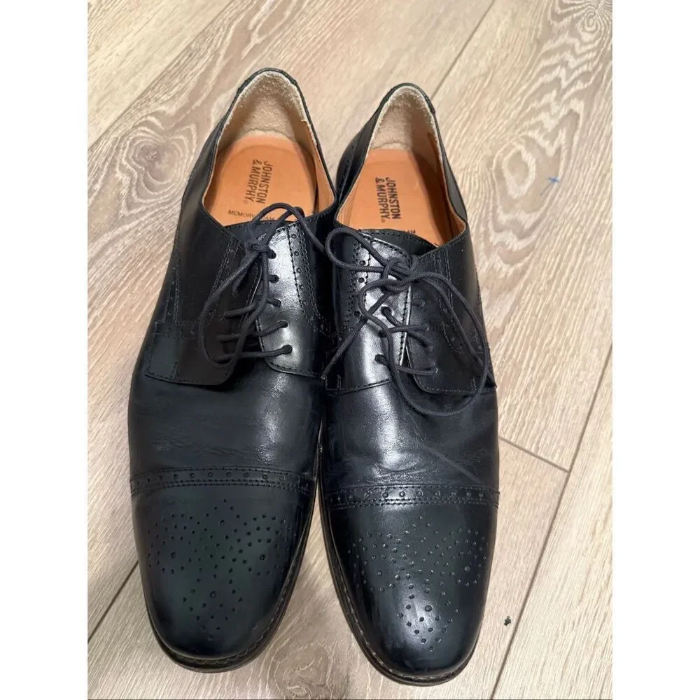 Johnston & Murphy Men's 13 Memory Foam Cap Toe Loafers Black Leather Dress Shoe